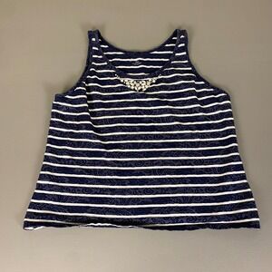 Lane Bryant Tank Top Womens 18/20 / 2X Blue White Striped Sleeveless Embellished